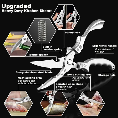 Miniatura 3 de Tijeras de Cocina de Acero Inoxidable de Servicio Pesado - Paquete de 2 Tijeras Multiusos para Alimentos, Tijeras para Aves y Carne