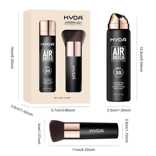 Miniatura 10 de KYDA - Base en aerosol AirBrush SPF 35, base mate duradera, cubierta ligera, suave mezclable, base de maquillaje hidratante con aplicador de cepillo