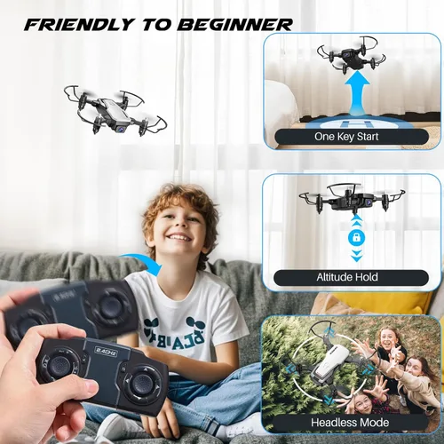 Miniatura 2 de SIMREX Mini dron con cámara 720P para niños y principiantes, cuadricóptero RC plegable, posicionamiento de flujo óptico, retención de altitud, giro