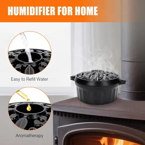 Miniatura 2 de G GOOD GAIN Vaporizador de Estufa de Leña - Cuenco Redondo de Hierro Fundido Olla Humidificadora de Chimenea con Abertura Superior Grande para Negro