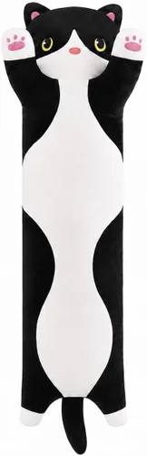 Miniatura 14 de Almohada de gato de felpa suave, almohada larga de juguete de animal de peluche para gatito, regalo para niños, novia (50CM, negro)