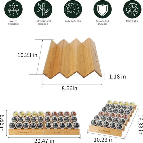 Miniatura 3 de MinBoo Organizador de bambú de 2 piezas con forma de escalón para K-Cup para cajón o encimera para estación de café, capacidad para 30 cápsulas