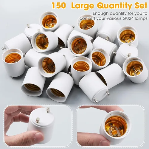 Miniatura 4 de Roowest Paquete de 150 adaptadores Gu24 a E26 E27 resistentes al calor hasta 320 ℉ resistentes al fuego, convertidos Gu24 bi-pin accesorio E26 E27