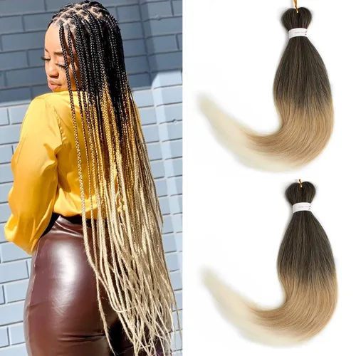 Miniatura 33 de Leeven 26 pulgadas, 2 paquetes de cabello trenzado color lila claro preestirado, cabello trenzado lavanda preestirado, extensiones de cabello