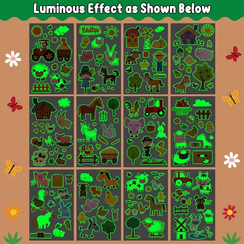 Miniatura 3 de Partywind 165 estilos brillantes de animales de granja suministros para fiesta de cumpleaños, tatuajes temporales para niños, decoraciones luminosas
