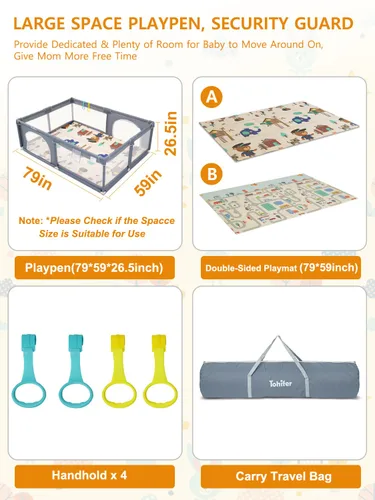 Miniatura 2 de Corralito de juegos para bebés con alfombra, patio de juegos grande para niños pequeños, sin BPA, no tóxico, corralitos seguros sin espacios