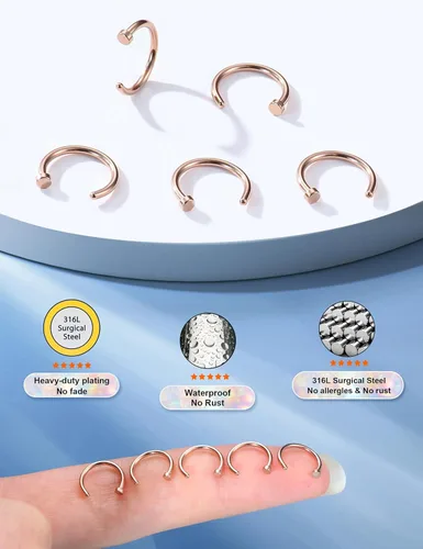 Miniatura 42 de FIBO STEEL - 5 piezas de acero inoxidable, 18G a 22G, joyería corporal, piercing de nariz para mujer