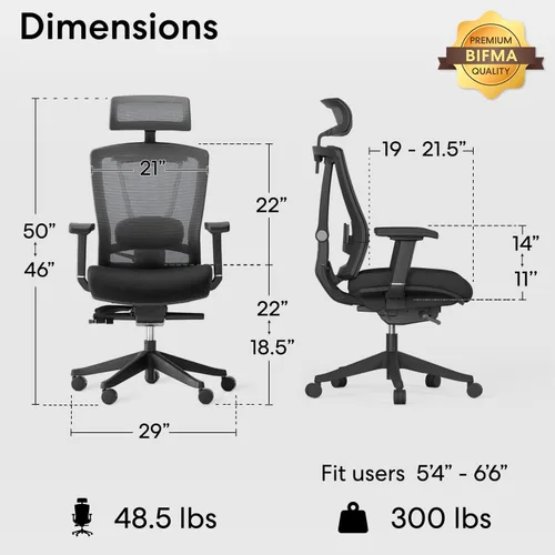 Miniatura 3 de Autonomous ErgoChair Pro Silla de oficina ergonómica Espuma Gris Soporte lumbar ajustable, giratoria y rodante - Sillas de escritorio de oficina