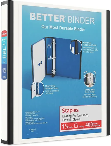 Carpetas Better View de 1-1/2 pulgadas de STAPLES con anillos en D (blanco)