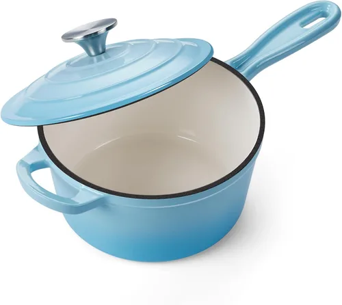 Miniatura 19 de Onader Sartén de hierro fundido esmaltado, cacerola pequeña de 1 cuarto de galón con tapa, olla de hierro fundido, horno holandés esmaltado, Blanco