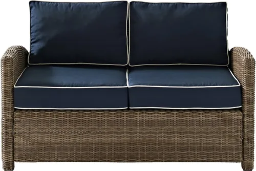 Miniatura 4 de Crosley Furniture KO70022WB-NV Bradenton Sofá biplaza de mimbre para exteriores, marrón con cojines azul marino