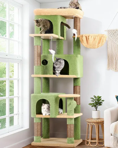 Miniatura 13 de Globlazer Árbol grande para gatos, torre de escalada de varios niveles de 80 pulgadas de alto, condominios para gatos, torre rascador para Gris