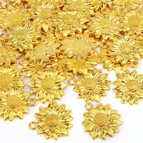 Miniatura 4 de BronaGrand 60pcs Sunflower Pendant Charms Alloy Sunflower Bead Charms Flower Charms Pendants Craft Supplies for DIY Jewelry Earrings Necklace Dorado