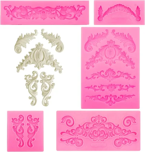 5 moldes de silicona de estilo barroco para fondant de encaje de filigrana, molde de flores de alivio vintage para hornear, manualidades, decoración