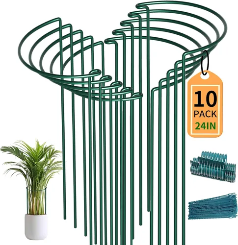 Miniatura 10 de TCBWFY Paquete de 10 estacas de soporte para plantas de peonía, 10 pulgadas de ancho x 16 pulgadas de alto, jaulas de peonía de alta resistencia