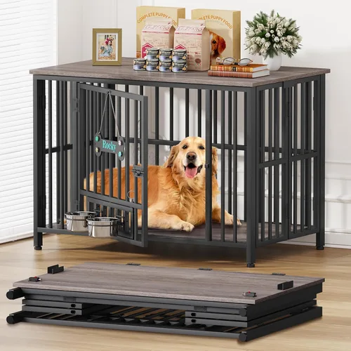 Miniatura 8 de Easycom Mueble plegable para perros de 43 pulgadas, no se ensambla para perros, jaulas decorativas para interiores, jaulas XL para perros grandes