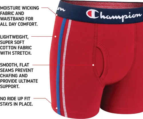 Miniatura 2 de Champion Ropa interior para niños, calzoncillos tipo bóxer elásticos de algodón, absorben la humedad, paquete de 4 surtidos