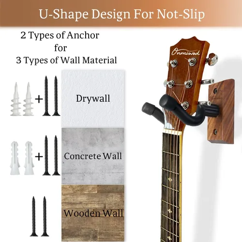 Miniatura 6 de Soporte de pared para guitarra, 2 unidades, colgador de guitarra de madera de nogal negro, soporte de pared para guitarra en forma de U, soporte