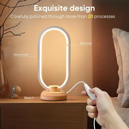 Miniatura 2 de LONRISWAY Lámpara de escritorio moderna lámpara de mesa de madera LED, luz de noche de noche de noche, iluminación LED regulable, decoración