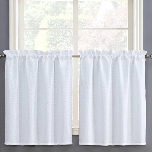 Miniatura 14 de Home Queen Cortina blanca para ventana de baño, resistente al agua, con textura de gofre, de medio nivel, para cocina, cafetería, 28 pulgadas