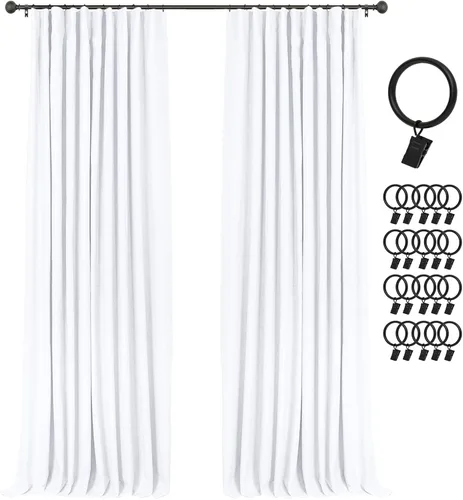 Miniatura 14 de INOVADAY Cortinas 100% opacas para dormitorio, cortinas opacas de 84 pulgadas de largo, cortinas opacas de lino con anillos de clip, aislamiento