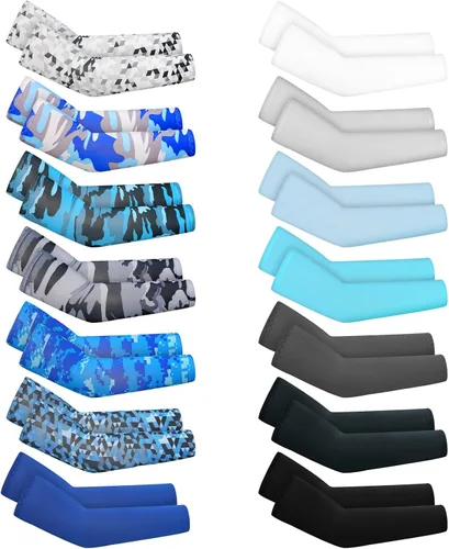 Miniatura 9 de Mepase 14 pares de mangas para brazos para niños, con protección UV, brazo de enfriamiento de compresión, cubierta deportiva para niños, béisbol