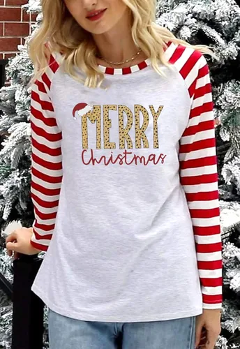 Miniatura 3 de Camisa de Feliz Navidad para mujer, blusa con sombrero de Papá Noel, camiseta casual de manga larga raglán para vacaciones