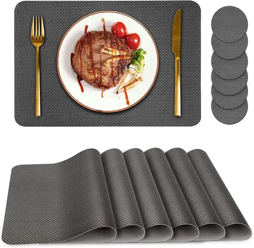 Miniatura 10 de Bacgnyer Juego de 4 manteles individuales con posavasos, resistentes a las manchas de calor, resistentes a los arañazos, antideslizantes, Azul oscuro