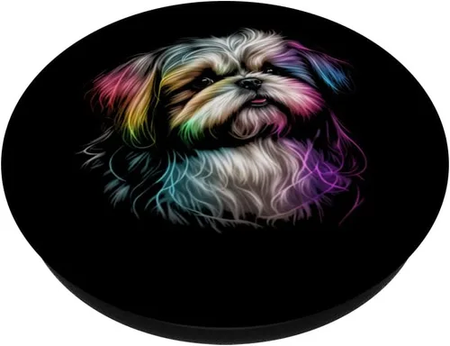 Miniatura 2 de Divertido Shih Tzu Amante de Perros Colorido Perro Mamá Papá Hombres Mujeres Niños PopSockets intercambiables PopGrip