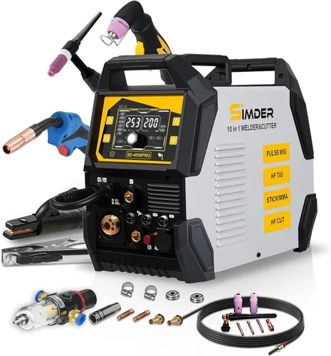 Miniatura 9 de SSimder - Soldador MIG de 140 A con pulso de 110 V, 220 V, núcleo de flujo/elevación TIG/Stick 3 en 1, temporizador SPOT, inversor IGBT