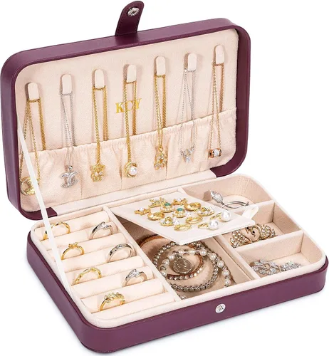 KCY Joyero para mujeres y niñas, estuche organizador de joyas de viaje pequeño, de piel sintética, portátil, cajas de almacenamiento para anillos,