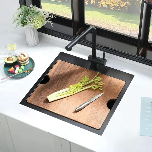 Miniatura 2 de Fregadero de bar negro de 21 pulgadas, fregadero de cocina pequeño de montaje superior, fregaderos de bar húmedos de 16 calibre, acero inoxidable