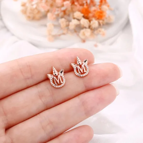 Miniatura 5 de Regalos para el día de San Valentín para niños y niñas, aretes de plata de ley S925, chapados en orooro rosa, aretes de unicornio con circonita