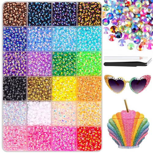 Miniatura 25 de 7000 diamantes de imitación de resina con pinzas para manualidades, diamantes de imitación de gelatina con parte trasera plana de 2/3/4/5/6mm, 4