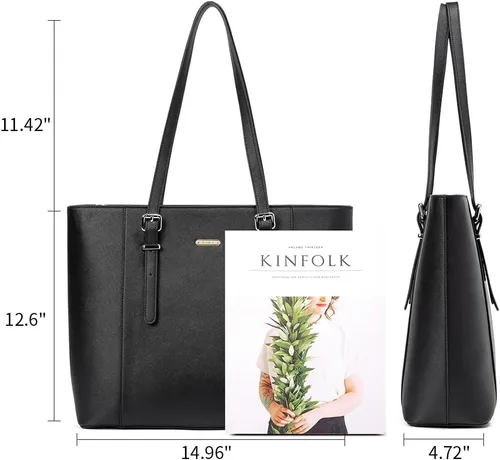 Miniatura 4 de BROMEN Maletín para mujer de 15.6 pulgadas, bolso de mano para computadora portátil, bolsos de cuero vintage, bolsos de trabajo de hombro 1- marrón