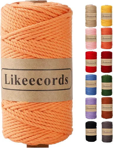 Miniatura 20 de Likeecords Cordón de algodón para macramé de 3mm x 100 metros, hilo torcido de 3 hebras, cuerda de macramé, hilo de algodón para macramé, cuerda