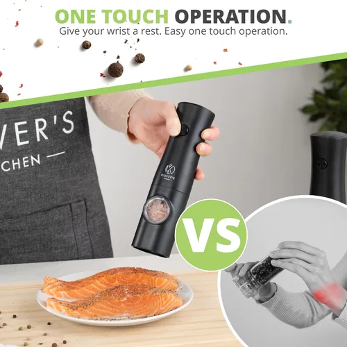 Miniatura 5 de Oliver's Kitchen ® Molinillos eléctricos de sal y pimienta, no requiere baterías con base USB-C recargable, fácil operación con 1 toque, grosor Negro
