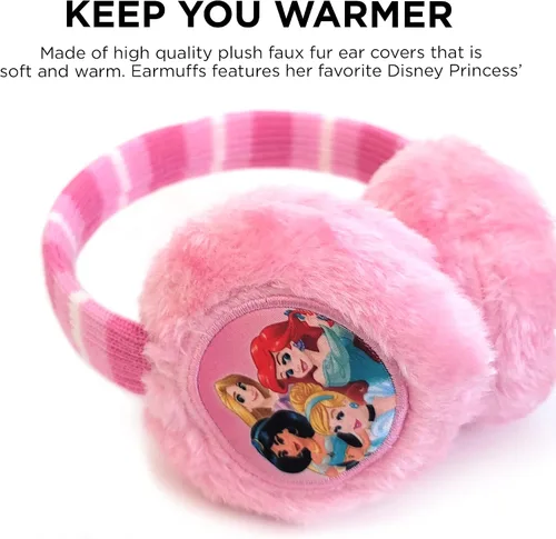 Miniatura 4 de Disney Juego de calentadores de orejeras de invierno y guantes para niños felpa de princesa rosa niñas pequeñas edades de 4 a 7 años Rosado