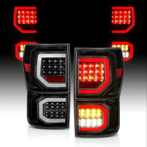 AmeriLite para camioneta Toyota Tundra 2007-2013, cristal negro [Full LED] Faros traseros dobles tipo C de tubo de repuesto, lámpara de freno, par -