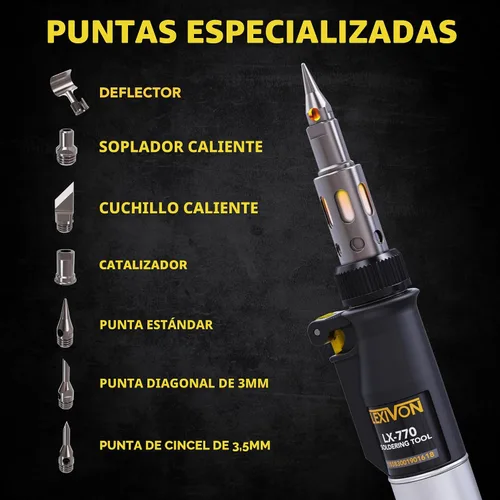 Miniatura 3 de LEXIVON Kit multiusos de soldador de butano Juego de 7 puntas de llama ajustable inalámbrico de encendido automático Grado Profesional