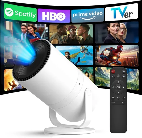 [Aplicaciones integradas] Mini proyector con WiFi y Bluetooth y Android 12, foco eléctrico 1080P Mini proyector portátil, compatible con Blanco