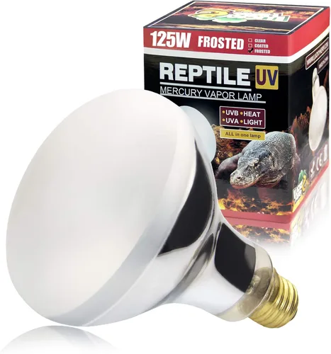 LUCKY HERP Bombilla de calor de vapor UVA+UVB de 125 vatios, lámpara de alta intensidad autobalastada para reptiles y anfibios, lámpara solar para