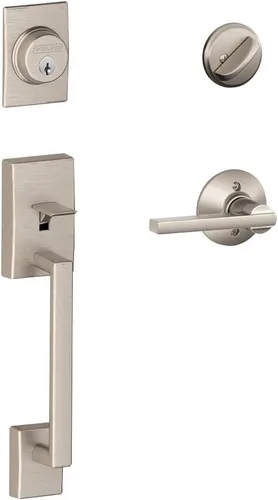 Miniatura 3 de Schlage F60 CEN 622 LAT CEN Century - Juego de manijas de entrada delantera con palanca Latitude, acero aleado, cerrojo con llave de 1 lado, negro