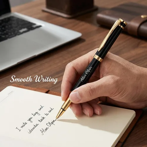 Miniatura 2 de Ancolo Bolígrafos Negros Personalizados para Negocios Ejecutivos - Punta Media con 10 Recambios de Tinta Negra Personalizados con Tu Nombre