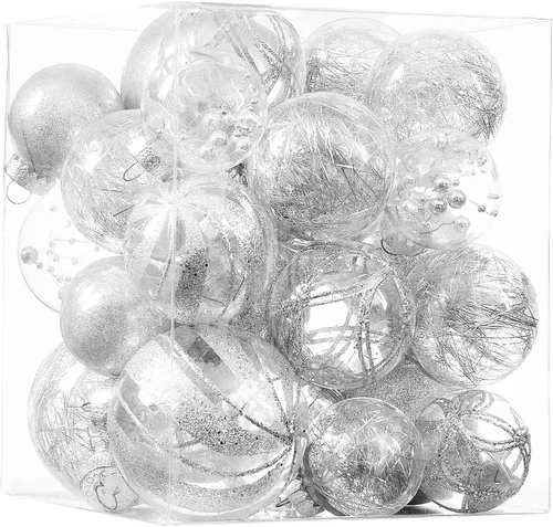 Miniatura 9 de Adornos de esferas navideñas transparentes, 24 unidades - Juego de adornos de esferas de Navidad de plástico irrompibles y decorativas para colgar