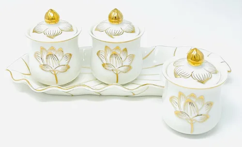 Miniatura 2 de Houlu Juego de 3 tazas de altar, taza de cerámica para ofrenda de agua bendita, taza de adoración budista tibetana (blanco)