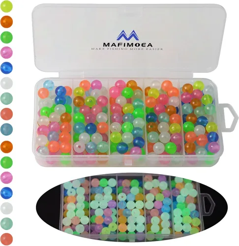 MAFIMOEA - Juego de 200/500 cuentas luminosas de pesca, huevos de cebo, juego surtido de líneas de pesca de plástico, cuentas para bagre lubina,