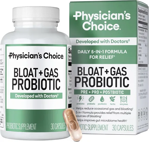 Physician's CHOICE Probiótico para Hinchazón y Gases 5 en 1 Apoyo Proactivo + Alivio Diario - Digestión y Salud Intestinal - Hierbas, Enzimas