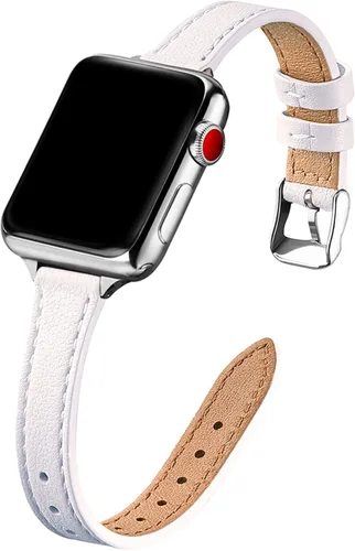 Miniatura 16 de STIROLL - Correa delgada de cuero para reloj inteligente, compatible con Apple Watch de 38, 40, 41, 42, 44, 45 y 49 mm, correa de cuero de grano