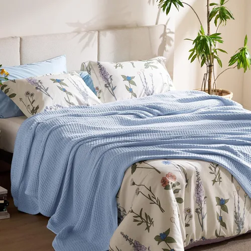 Miniatura 5 de Bedsure Gentlesoft - Manta de 100 % algodón, tamaño Twin XL, para dormitorio universitario, transpirable y suave, manta Twin de tejido waffle